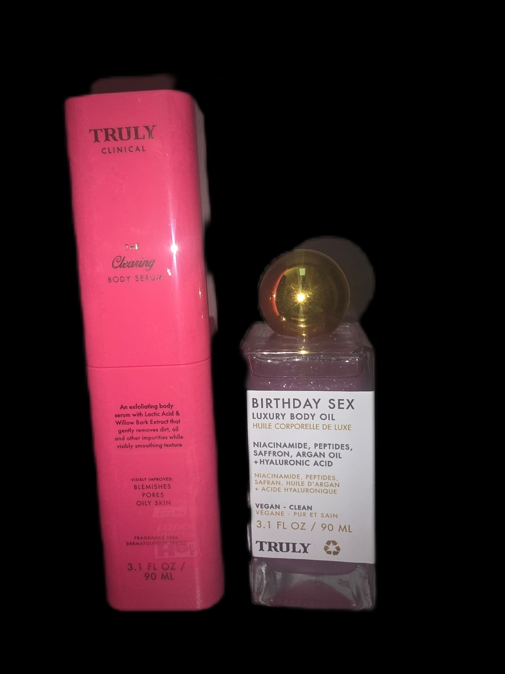 TRULY Pink Cleansing Body Serum and Birthday Sex Luxury Body Oil Duo